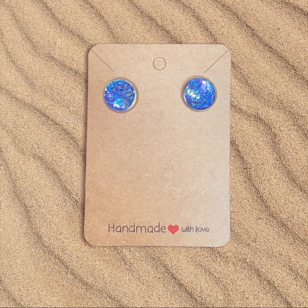 Treasure Tales Mermaid Stainless Steel Earrings- 12mm- Deep Sky Blue